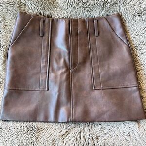 Petite Studio Brown Faux Leather Mini Skirt